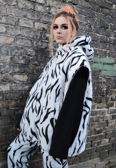 Gothic fleece bomber 2 in 1 detachable handmade zebra jacket