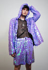 Purple sequin jacket hooded mermaid bomber holographic