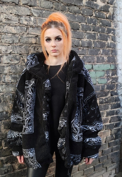 Paisley fleece bomber handmade detachable bandanna jacket