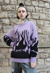 Flame sweater fire jumper in purple grunge burning top