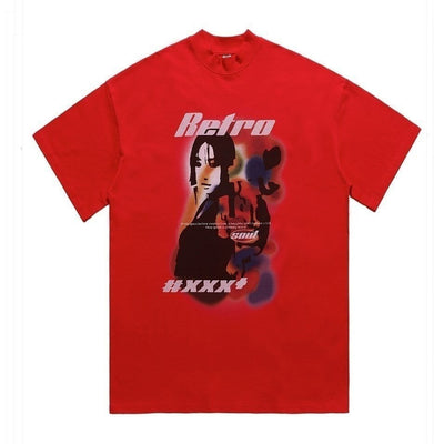 Retro slogan t-shirt vintage poster print tee anime top red