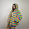 Striped rainbow fleece jacket psychedelic hood festival glitch rave bomber carnival overcoat LGBT jumper gay pride pullover burning man top