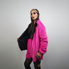 Embellished fleece track jacket black reversible bomber two sided glitter tracksuit pink luminous festival coat shiny overcoat fluffy top