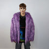 Shaggy faux fur jacket lavender neon bomber rave coat fluffy puffer Taylor Swift fleece luminous festival hood burning man overcoat purple