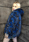 Leopard fleece jacket retro detachable sleeves jacket blue