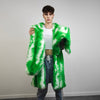 Green tie-dye coat faux fur neon shaggy trench abstract pattern overcoat bright rave bomber detachable festival jacket acid salad peacoat