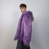 Shaggy faux fur jacket lavender neon bomber rave coat fluffy puffer Taylor Swift fleece luminous festival hood burning man overcoat purple