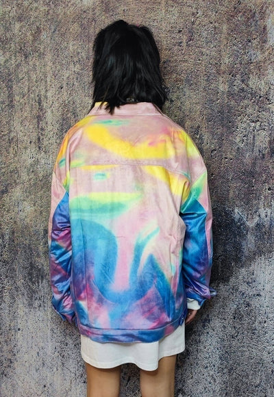 Rainbow jacket abstract print velvet bomber soft coat pink