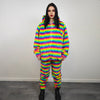 Striped rainbow fleece jacket psychedelic hood festival glitch rave bomber carnival overcoat LGBT jumper gay pride pullover burning man top
