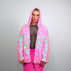 Pink sequin jacket hooded mermaid bomber holographic pullover luminous festival coat rave top fairy overcoat carnival sweatshirt