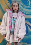 Reversible fleece bomber handmade tie-dye sports jacket pink