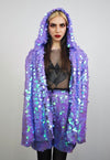 Black sequin jacket hooded shiny mermaid bomber holographic