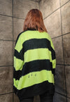 Punk stripe sweater distressed grunge jumper in green black