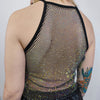 Transparent sequin t-shirt glitter mesh top sparkly vest party tee glam jumper fancy dress embellished going out rhinestone tee neon green
