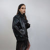 Faux leather biker jacket grunge motorcycle bomber PU utility coat belted racing trench rave varsity rubber high fashion gothic puffer black