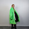 Neon faux fur longline coat shaggy trench bright raver bomber fluffy winter fleece festival jacket burning man coat in green