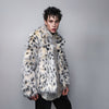 Cropped faux fur jacket fluffy spot print bomber festival leopard varsity aviator fleece coat high fashion cheetah pattern coat in off white