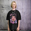 Anime t-shirt vintage Harajuku top Kawaii tee retro Y2K skater teeshirt Korean raver top in acid retro black wash