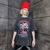 Balaclava print t-shirt premium vintage wash rapper tee grunge hip-hop top creepy mask jumper in acid grey