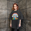 Cat print t-shirt vintage wash rainbow tee retro raver top devil flame jumper in acid grey