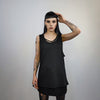 Chain attachment sleeveless top silky tank top crew neck high fashion t-shirt necklace attachment vest glam rock jumper in black