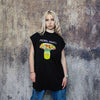 Psychedelic sleeveless t-shirt mushroom print tank rave top retro surfer vest panic slogan jumper in black