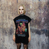 Y2K print sleeveless t-shirt cyber punk tank top retro slogan surfer vest grunge raver top in black