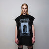 Creepy sleeveless t-shirt Slender man tank top horror movie print tee Halloween jumper retro Gothic surfer vest in black