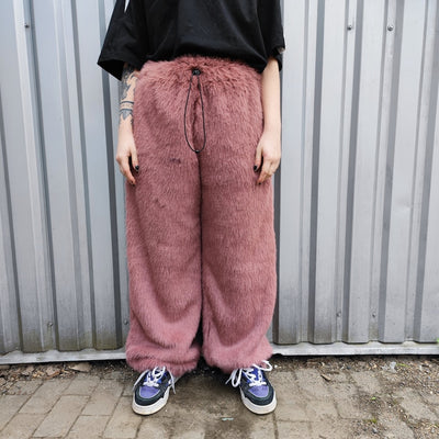 Faux fur joggers luxury fluffy pants handmade fleece trousers long hair premium overalls in brown
