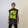 Fuck slogan sleeveless t-shirt punk tank rude print tee grunge rocker top retro surfer vest in grey