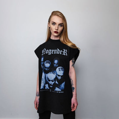 Punk sleeveless t-shirt skinhead print tank top grunge Gothic tee subculture top retro surfer vest in black