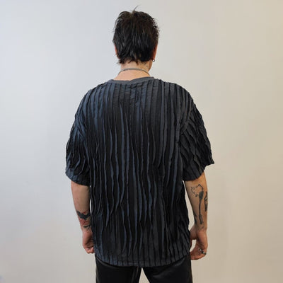 Fringed t-shirt textured grunge top see-through punk tee unusual transparent gothic tshirt catwalk jumper in grey