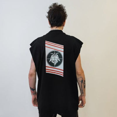 Satan sleeveless t-shirt enemy slogan tank Jason Satanist tee creepy Gothic top retro surfer vest Halloween jumper in black