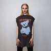 Punk bear sleeveless t-shirt teddy tank top choker print tee grunge gothic top retro surfer vest rocker jumper in grey