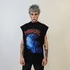 Psychedelic sleeveless t-shirt cyberpunk tank top creepy print tee gothic horror top retro surfer vest Halloween jumper in black