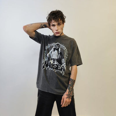 Gothic t-shirt Illuminati tee nausea slogan top skater jumper in vintage wash grey
