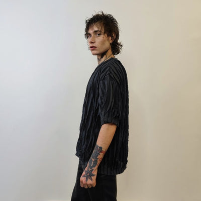 Fringed t-shirt textured grunge top see-through punk tee unusual transparent gothic tshirt catwalk jumper in grey