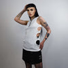 Cutout sleeveless t-shirt cyberpunk tank top distressed tee gothic festival top retro surfer vest cut out holes jumper in white