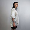 Fringed t-shirt textured grunge top see-through punk tee unusual transparent gothic tshirt catwalk jumper in cream