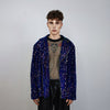 Sequin biker jacket purple blue glitter bomber sparkle night club coat party blazer glam rock overcoat fancy dress embellished going out top