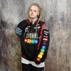 M&M candy motorcycle jacket patch Racer varsity vintage baseball denim letterman in black