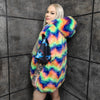 Festival fleece jacket handmade detachable fluffy rave bomber fluorescent faux fur premium Gay pride top coat in rainbow