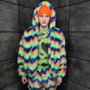 Festival fleece jacket handmade detachable fluffy rave bomber fluorescent faux fur premium Gay pride top coat in rainbow