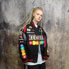 M&M candy motorcycle jacket patch Racer varsity vintage baseball denim letterman in black