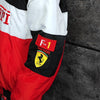 F1 racing jacket multi patch Ferrari motorcycle varsity vintage Formula one letterman bomber premium biker jacket in red black white