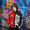 Skeleton puffer split color bomber jacket grunge varsity red