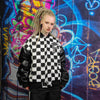 Drop shoulder varsity jacket faux leather check jacket black