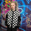 Drop shoulder varsity jacket faux leather check jacket black