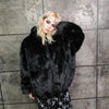 Faux fur luxury jacket handmade premium fleece jacket fluffy hooded coat in black