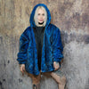 Luxury snake jacket faux fur python print bomber handmade detachable fluffy fleece puffer premium grunge hooded coat in blue